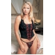  Cadouri sexy - Lenjerie sexy Corset Satin & Lace cu bikini - negru
